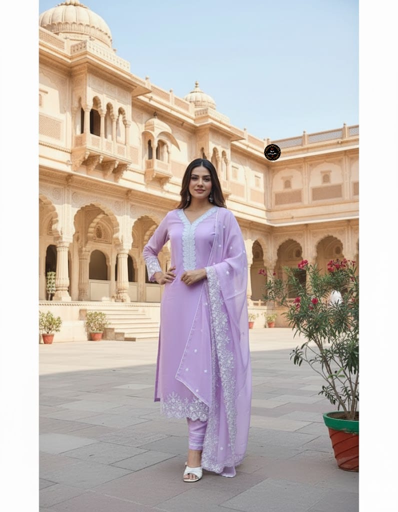 Purple Color Georgette with Full inner Chanderi Bottom with Dupatta