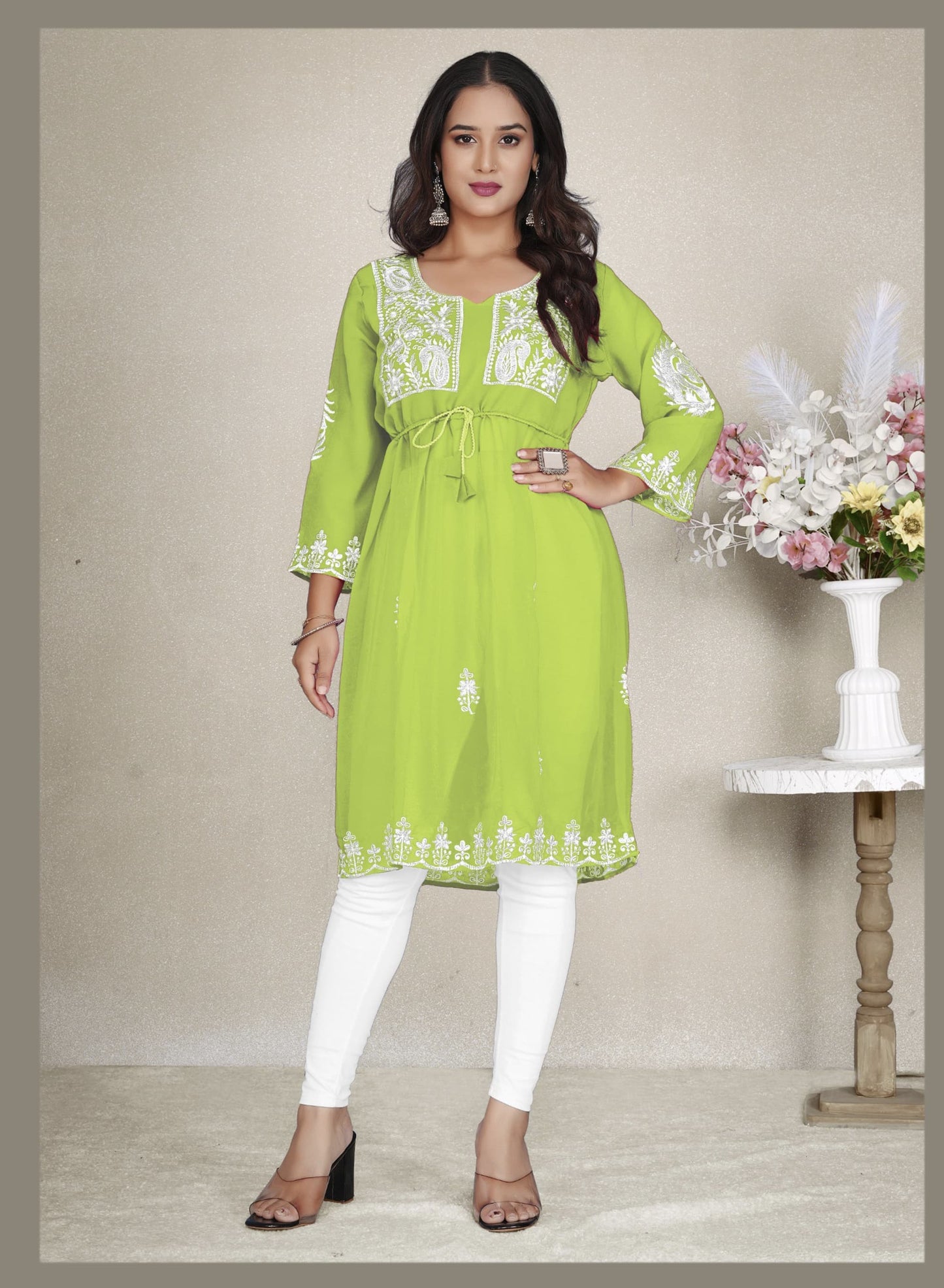 Parrot Green Heavy Georgette Fabric with Heavy Embroidery work Top