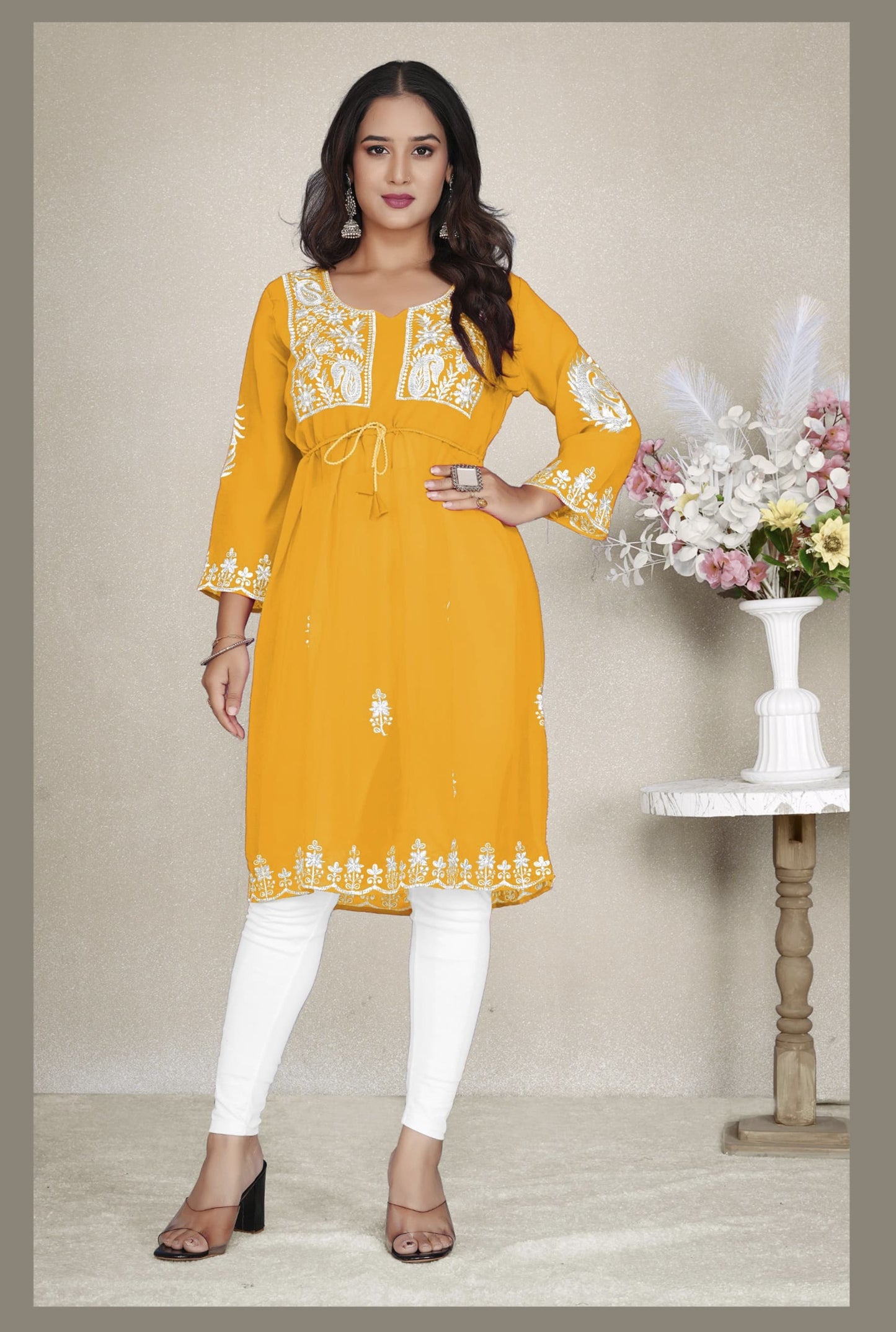 Yellow Heavy Georgette Fabric with Heavy Embroidery work Top