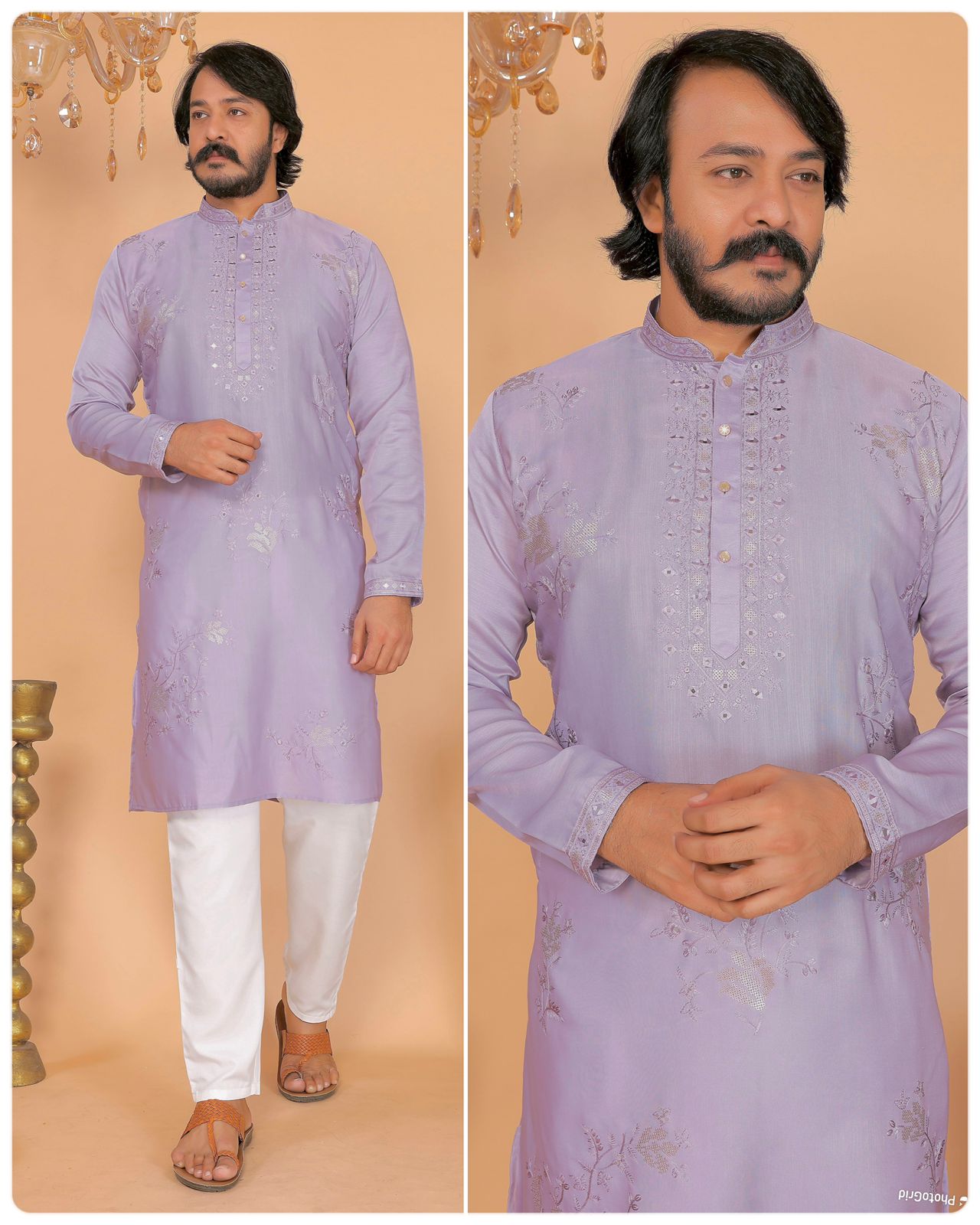 Purple Color Viscous Silk with Heavy embroidery sequence work Mens Kurta Payjama