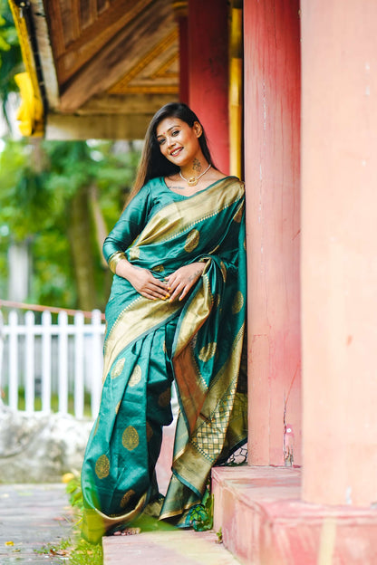 Green Soft Banarasi silk saree with all over the saree & zari weaving Rich pallu