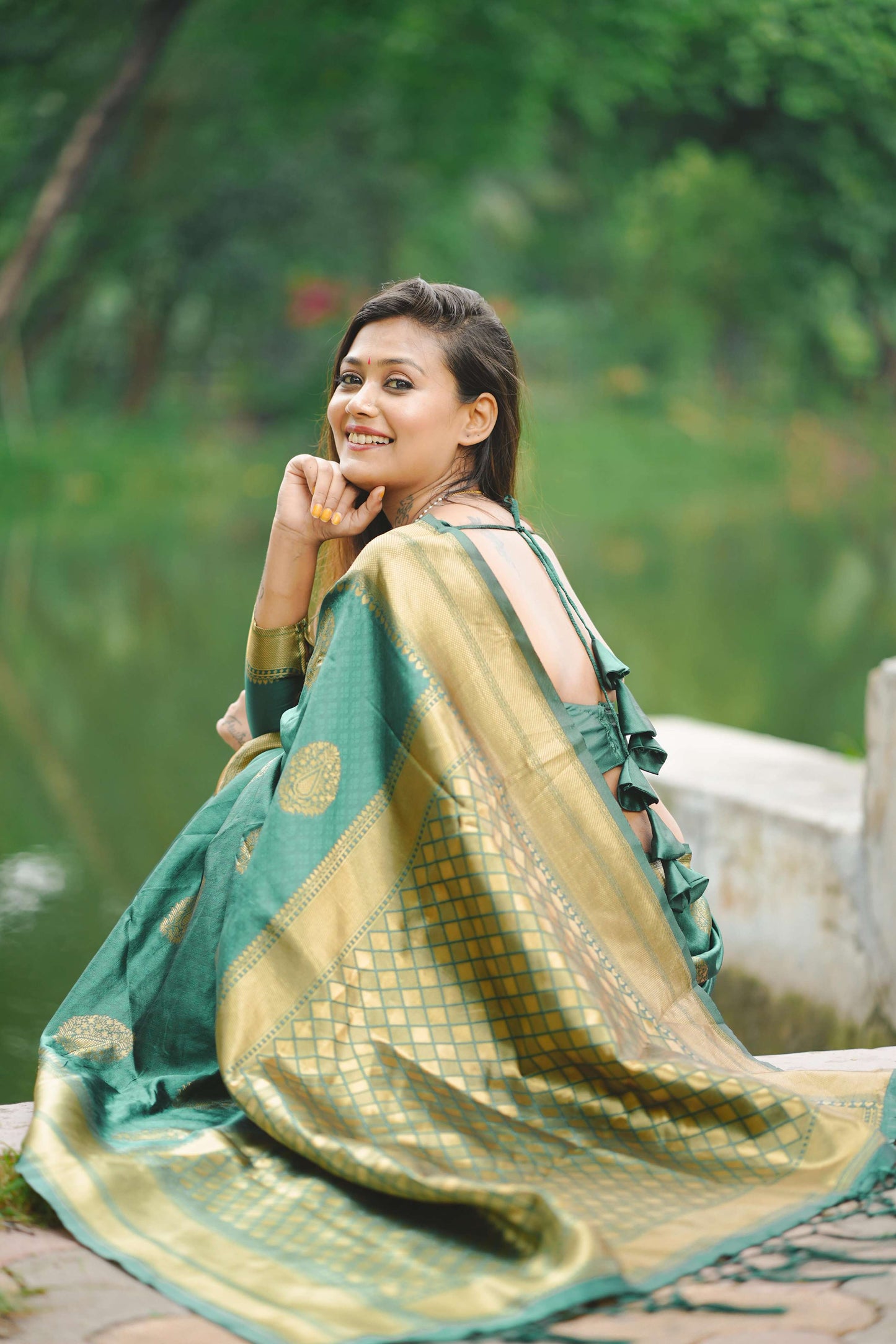 Green Soft Banarasi silk saree with all over the saree & zari weaving Rich pallu