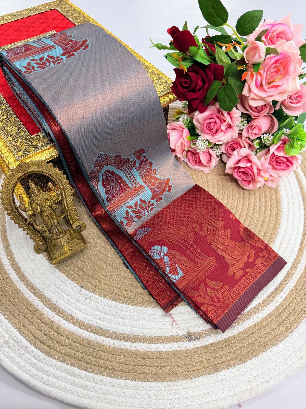 Multi Soft Banarasi silk saree with Flower and Mina Design all over the saree & zari weaving Rich pallu