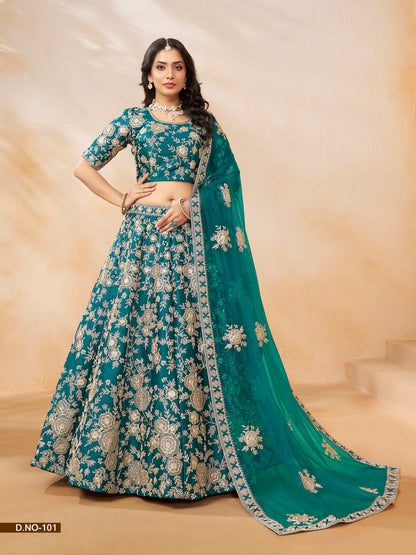 Turquoise Art Silk Full Embroidery Lehenga Choli With Dupatta