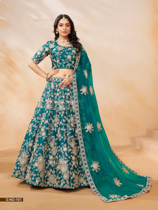 Turquoise Art Silk Full Embroidery Lehenga Choli With Dupatta