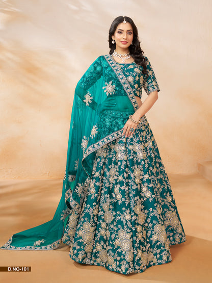 Turquoise Art Silk Full Embroidery Lehenga Choli With Dupatta