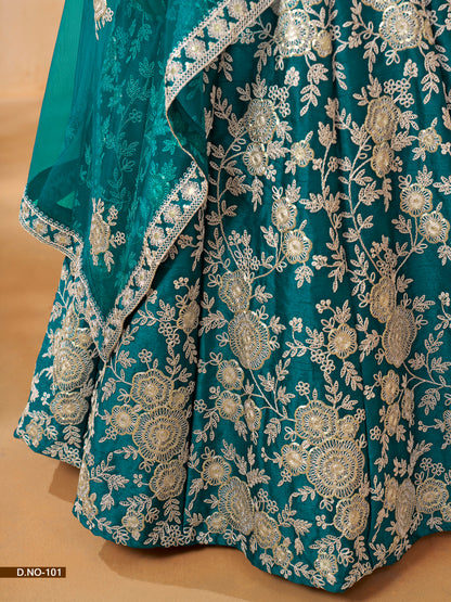 Turquoise Art Silk Full Embroidery Lehenga Choli With Dupatta