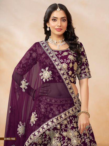 Maroon Color Art Silk Full Embroidery Lehenga Choli With Dupatta