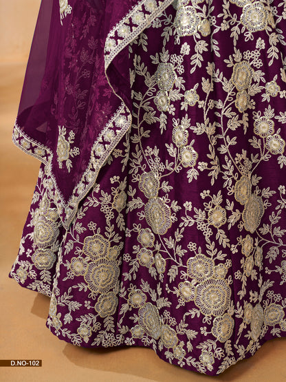 Maroon Color Art Silk Full Embroidery Lehenga Choli With Dupatta