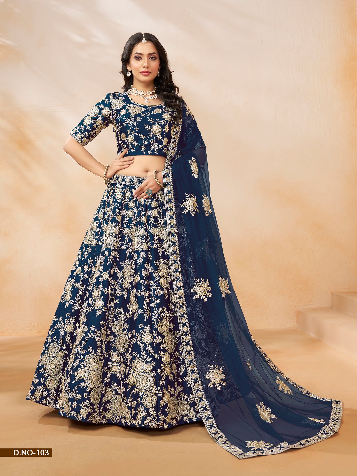 Blue Color Art Silk Full Embroidery Lehenga Choli With Dupatta