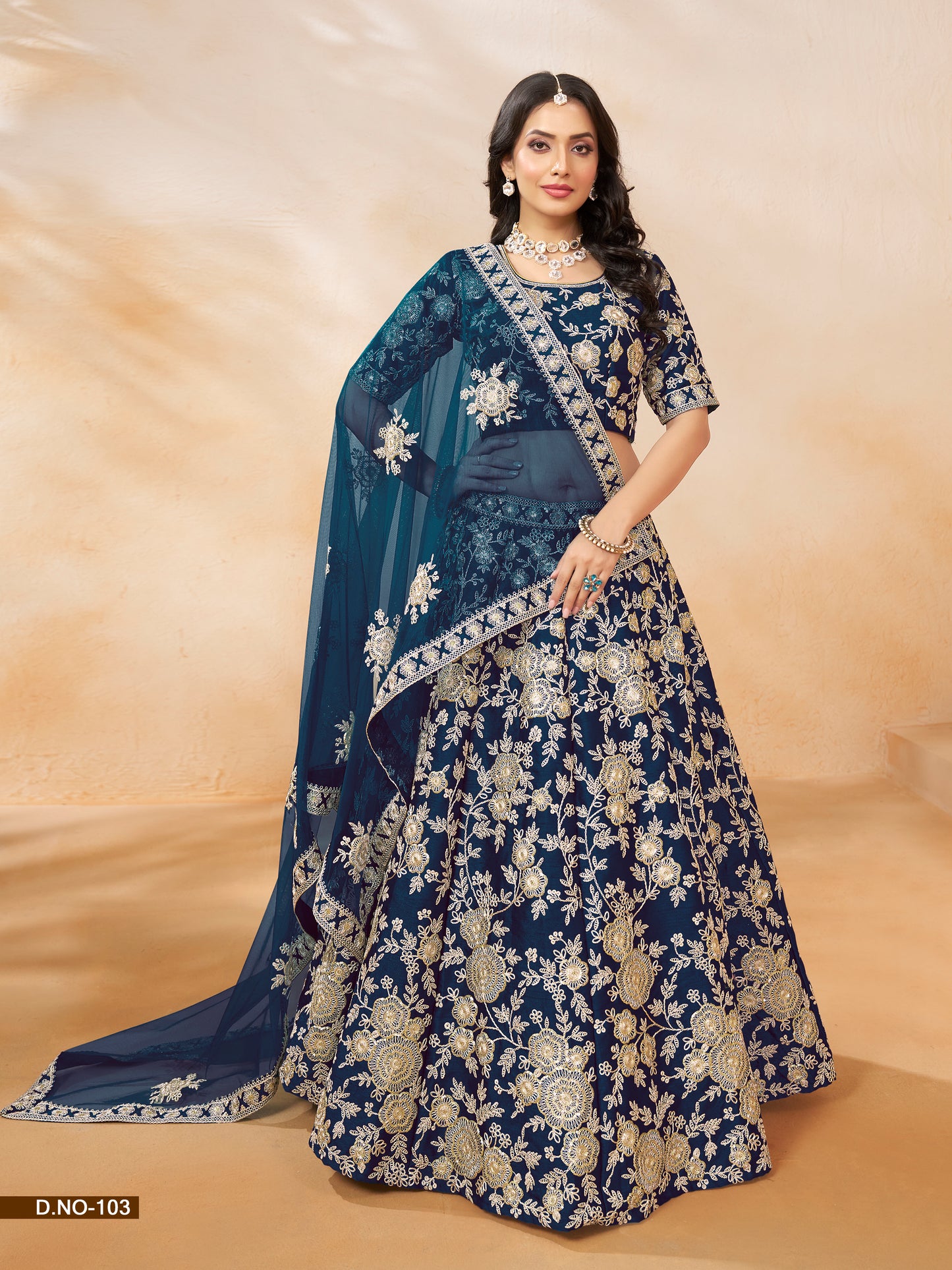 Blue Color Art Silk Full Embroidery Lehenga Choli With Dupatta