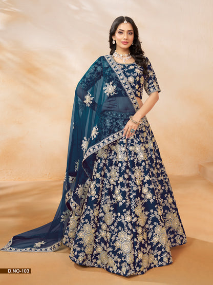 Blue Color Art Silk Full Embroidery Lehenga Choli With Dupatta