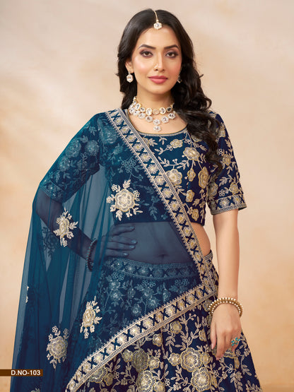 Blue Color Art Silk Full Embroidery Lehenga Choli With Dupatta