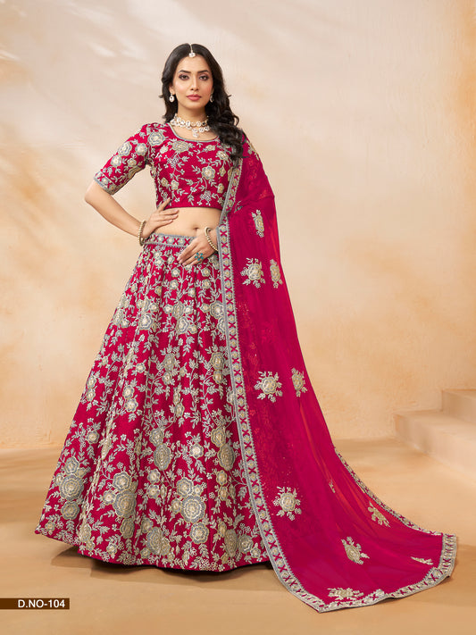 Pink Color Art Silk Full Embroidery Lehenga Choli With Dupatta