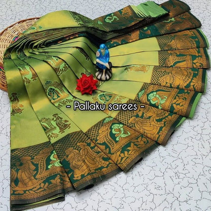 Parrot Green Soft Banarasi silk saree with Flower and Mina Design all over the saree & zari weaving Rich pallu