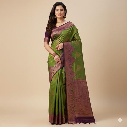 Green Enchanting Yet Breathable Organic Banarasi Sarees For Intimate And Big Fat Indian Weddings