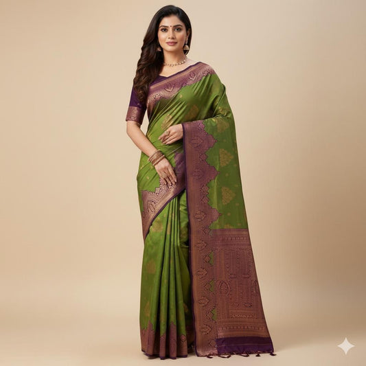 Green Enchanting Yet Breathable Organic Banarasi Sarees For Intimate And Big Fat Indian Weddings