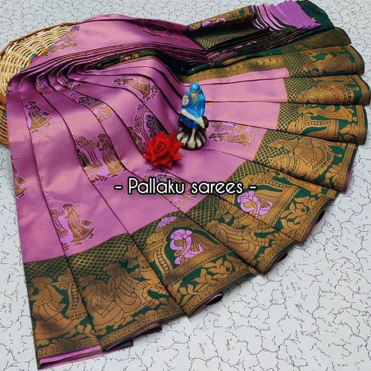 Baby Pink Soft Banarasi silk saree with Flower and Mina Design all over the saree & zari weaving Rich pallu