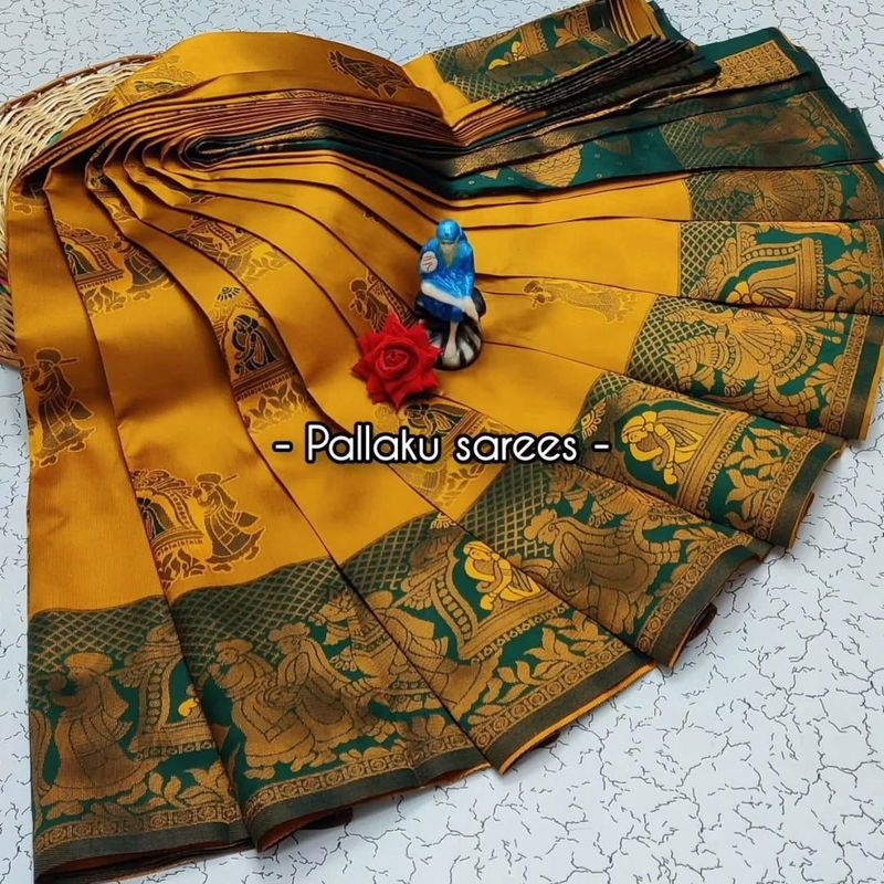 Yellow Soft Banarasi silk saree with Flower and Mina Design all over the saree & zari weaving Rich pallu