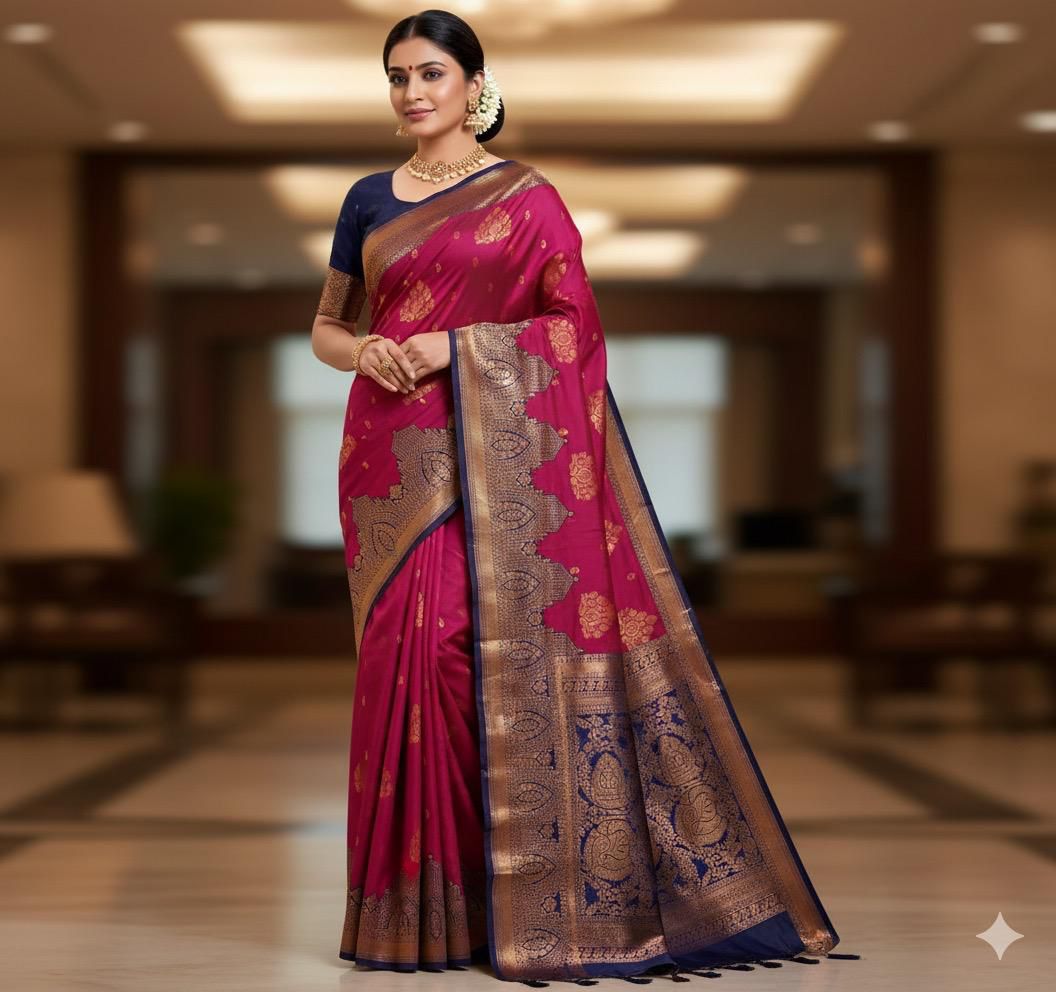 Pink Enchanting Yet Breathable Organic Banarasi Sarees For Intimate And Big Fat Indian Weddings
