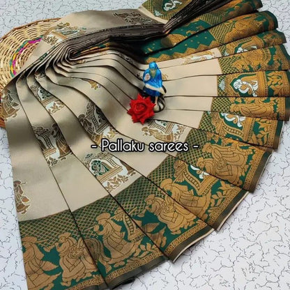 Gray Soft Banarasi silk saree with Flower and Mina Design all over the saree & zari weaving Rich pallu