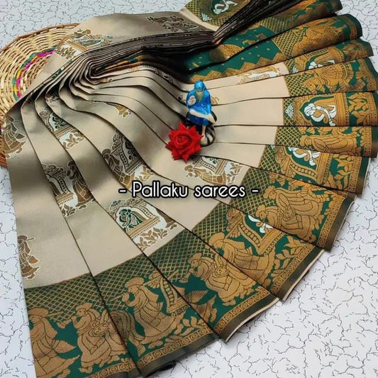 Gray Soft Banarasi silk saree with Flower and Mina Design all over the saree & zari weaving Rich pallu