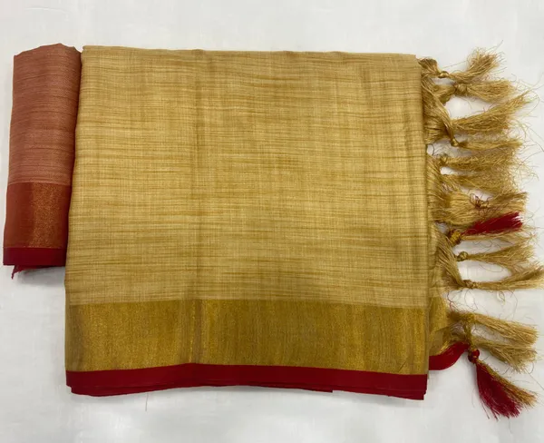 Beige color Uniform Printed Cotton Linen Saree With Blouse Piece