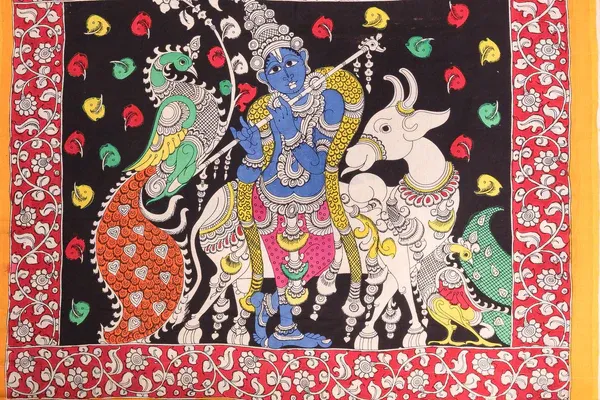 Beige color Kalamkari Digital Printed Cotton Linen Saree With Blouse Piece