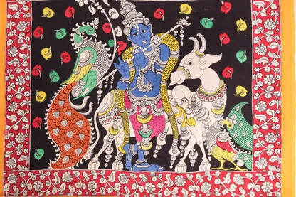 Beige color Kalamkari Digital Printed Cotton Linen Saree With Blouse Piece