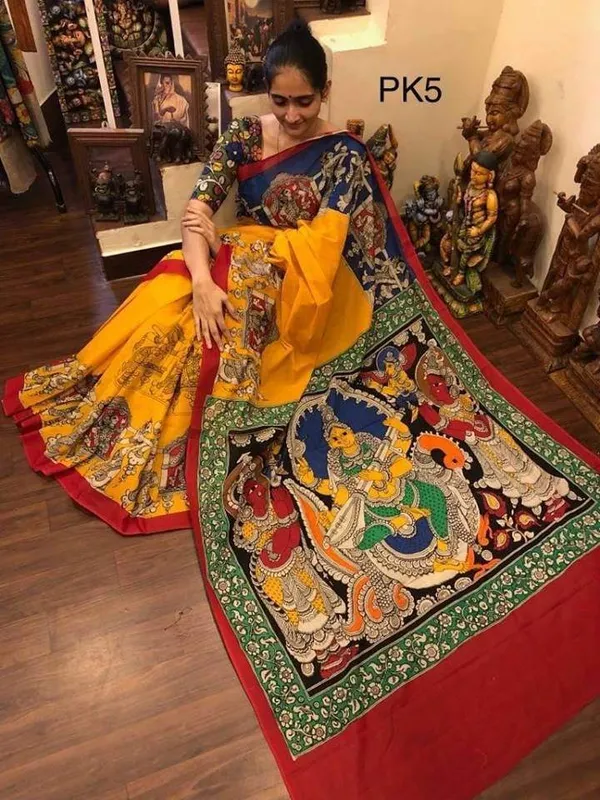 Musturd color Printed Cotton Linen Saree With Blouse Piece