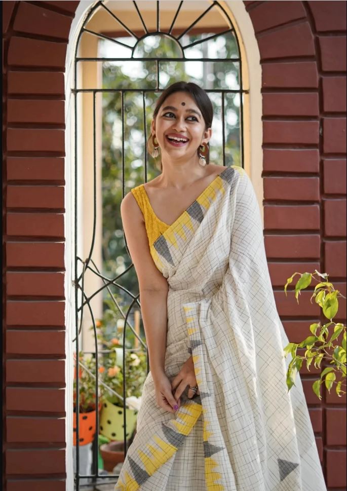 Multi Color Digital Printed Cotton Linen Saree With Blouse Piece