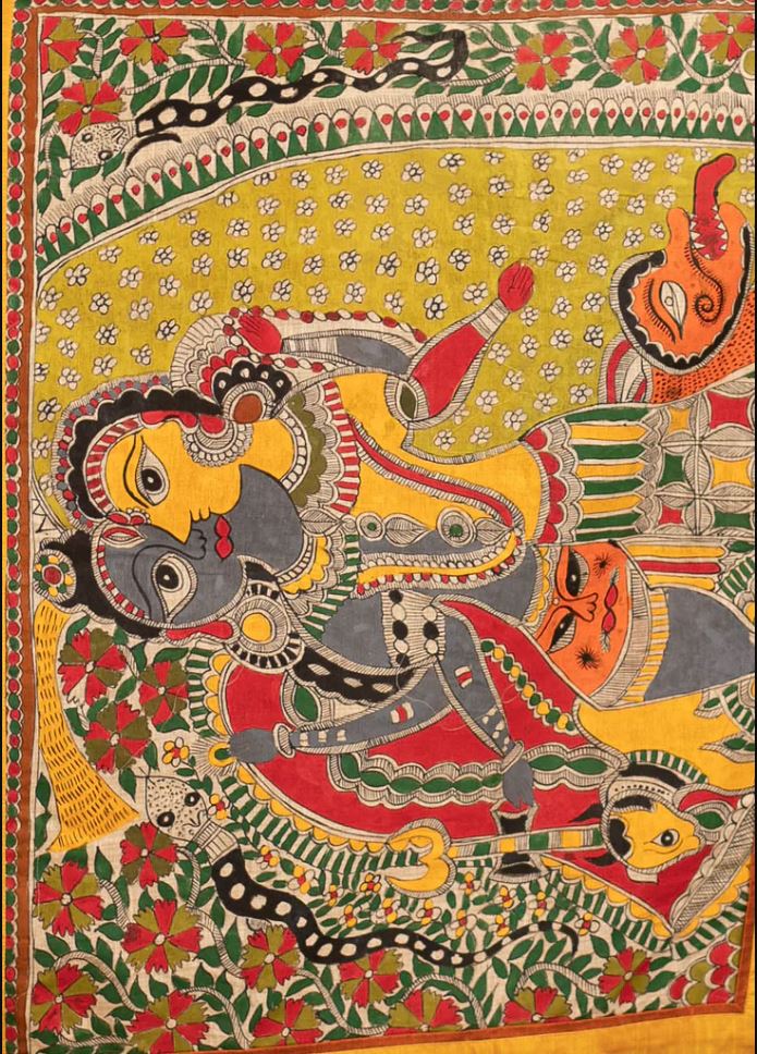 Multi Color Kalamkari Digital Printed Cotton Linen Saree With Blouse Piece