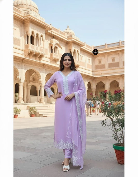 Purple Color Georgette with Full inner Chanderi Bottom with Dupatta