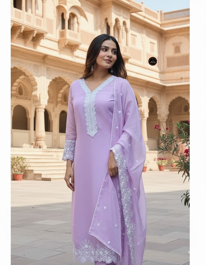 Purple Color Georgette with Full inner Chanderi Bottom with Dupatta