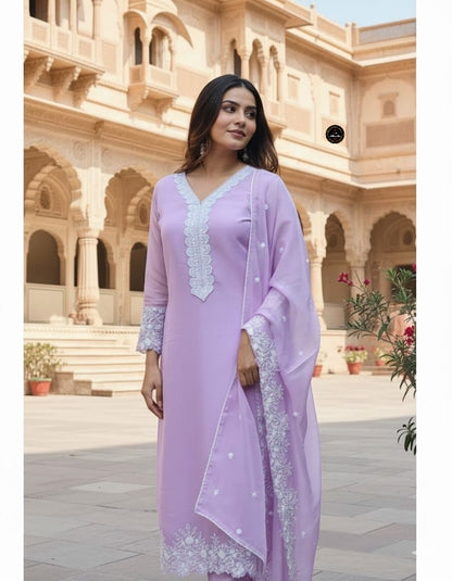 Purple Color Georgette with Full inner Chanderi Bottom with Dupatta