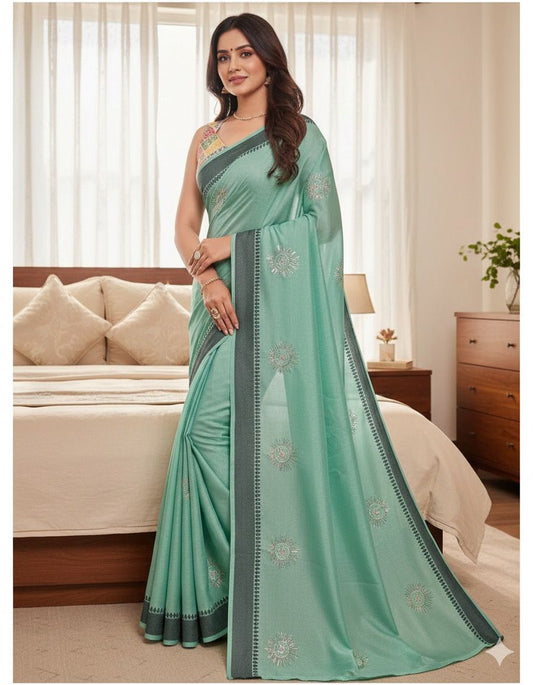 Beautiful Green Color Rangoli silk based jacquard weaving border saree with embroidery work