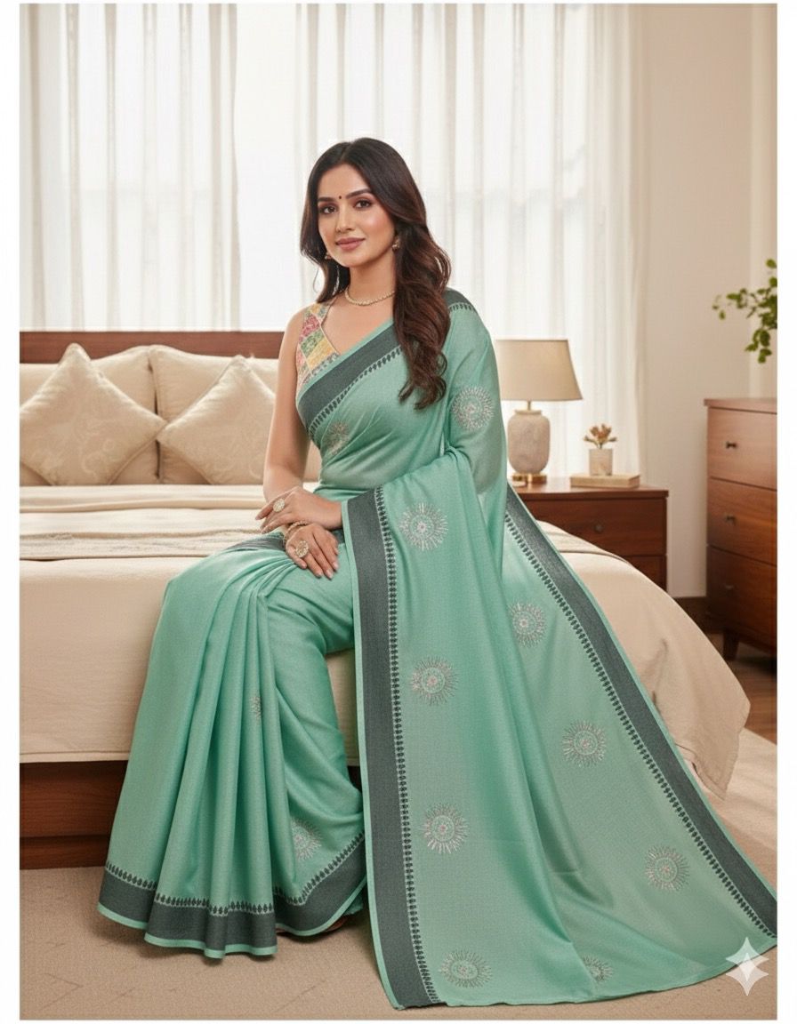 Beautiful Green Color Rangoli silk based jacquard weaving border saree with embroidery work