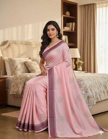 Beautiful Pink Color Rangoli silk based jacquard weaving border saree with embroidery work