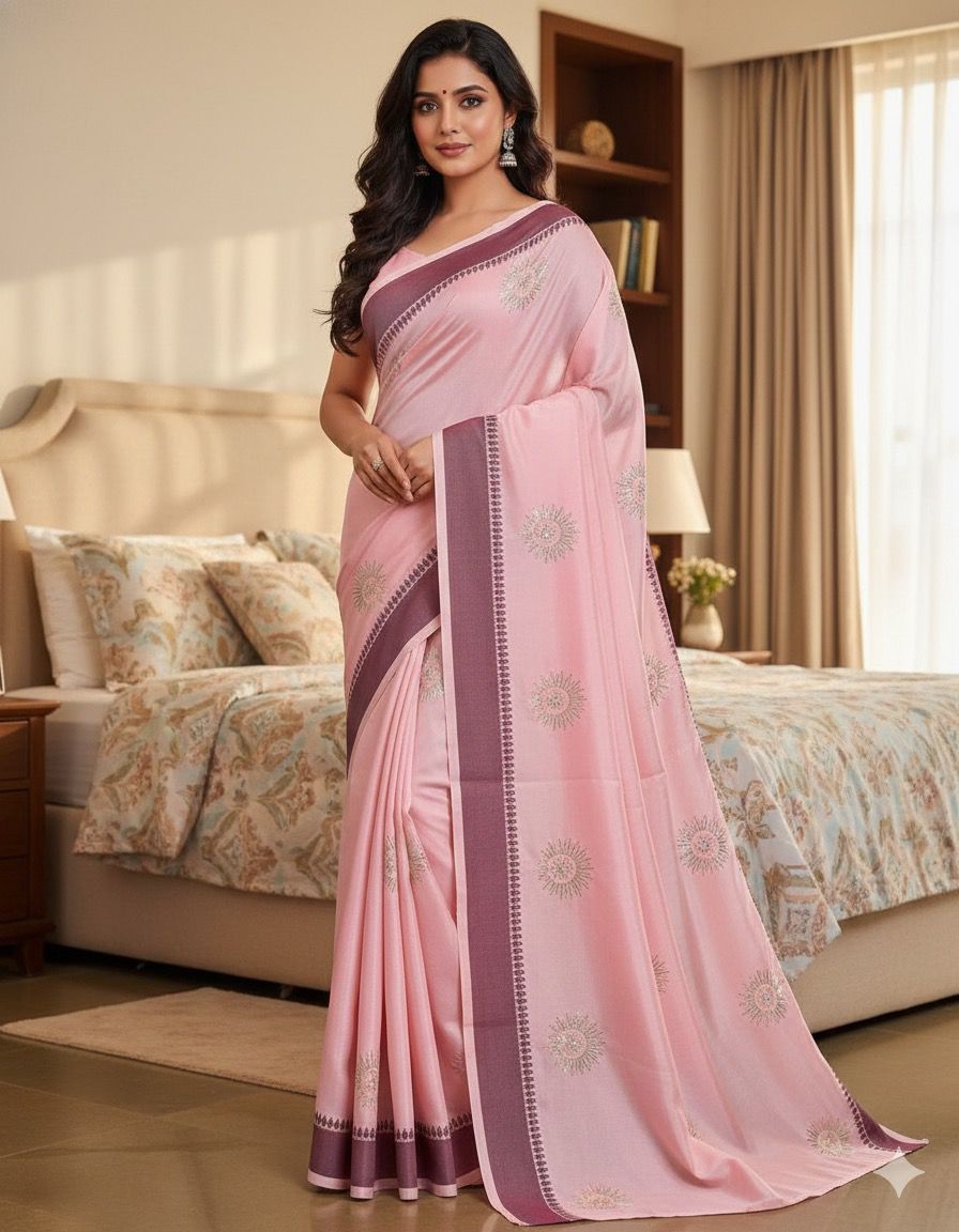 Beautiful Pink Color Rangoli silk based jacquard weaving border saree with embroidery work