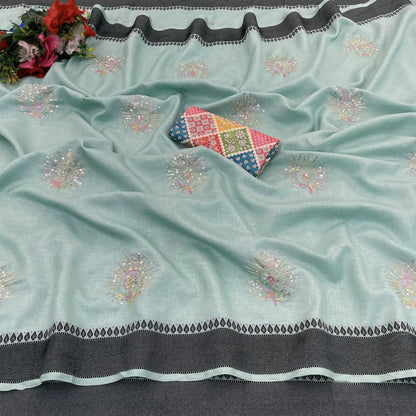 Beautiful Green Color Rangoli silk based jacquard weaving border saree with embroidery work