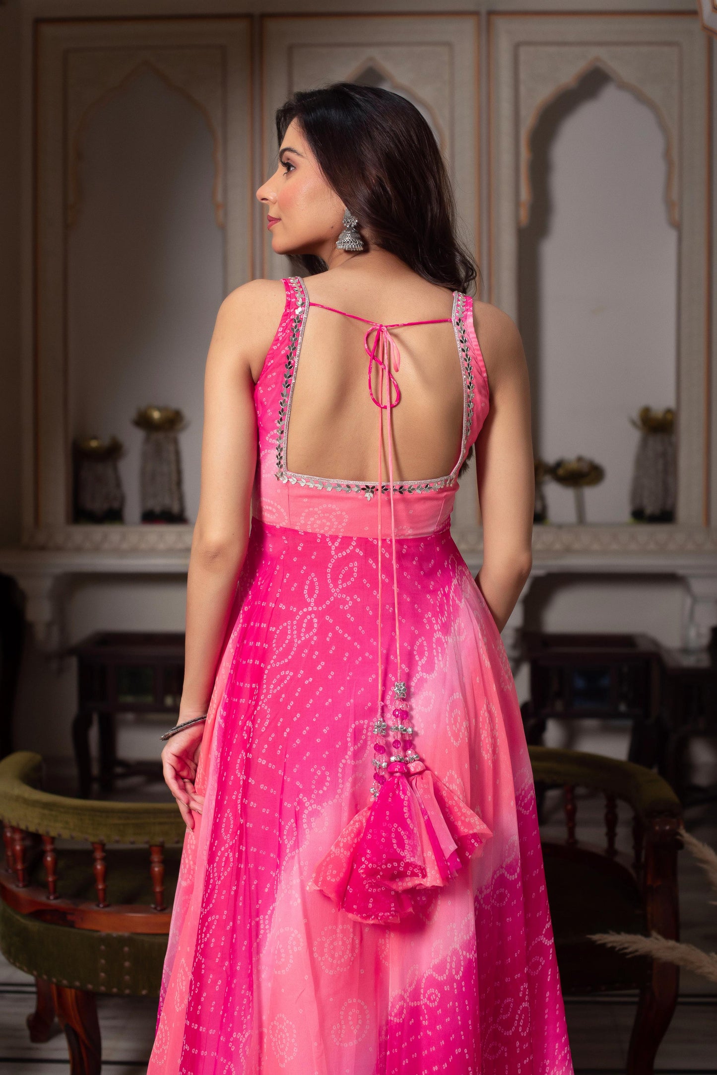 Pink Color Foux Georgette Mirror work with Digital Print Top, Bottom and Dupatta