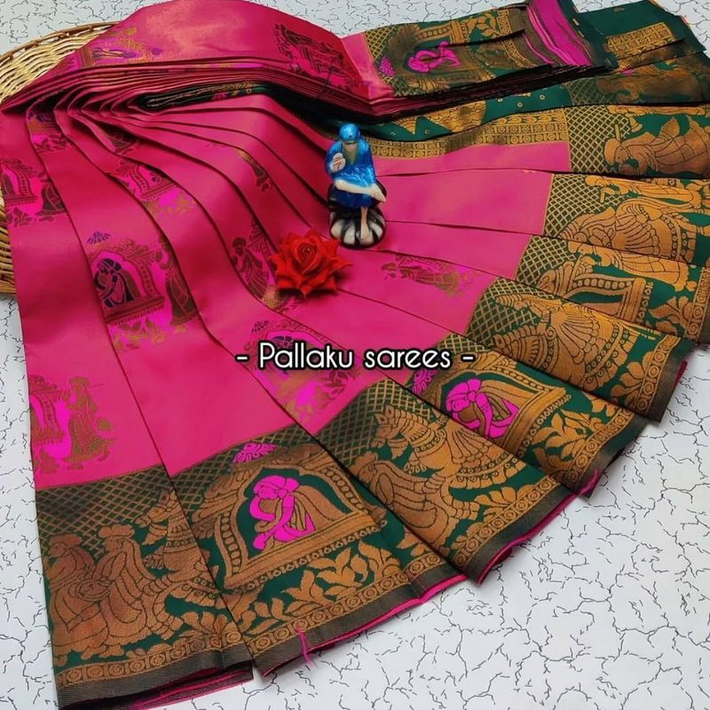 Pink Soft Banarasi silk saree with Flower and Mina Design all over the saree & zari weaving Rich pallu