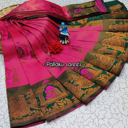 Pink Soft Banarasi silk saree with Flower and Mina Design all over the saree & zari weaving Rich pallu